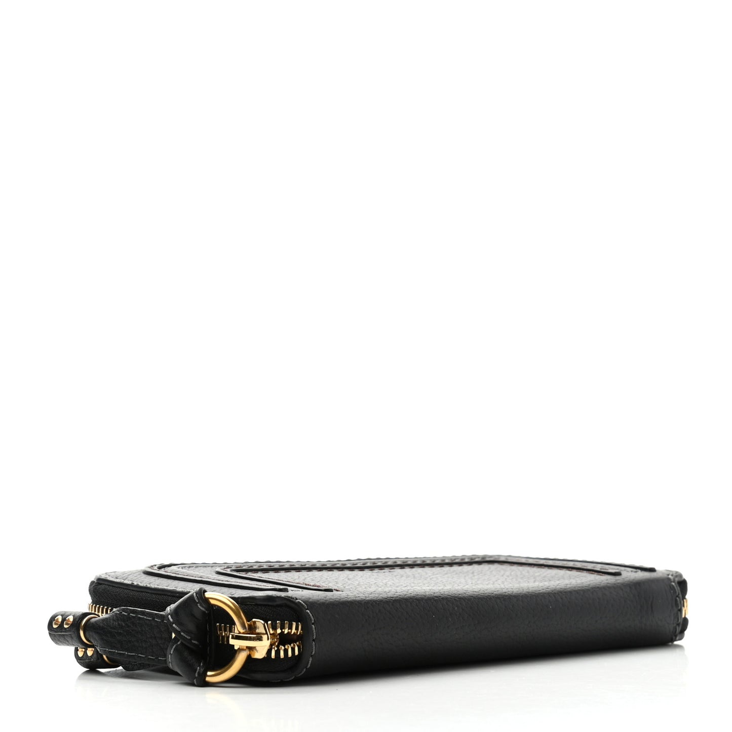 Grained Calfskin Marcie Long Zip Around Wallet Black