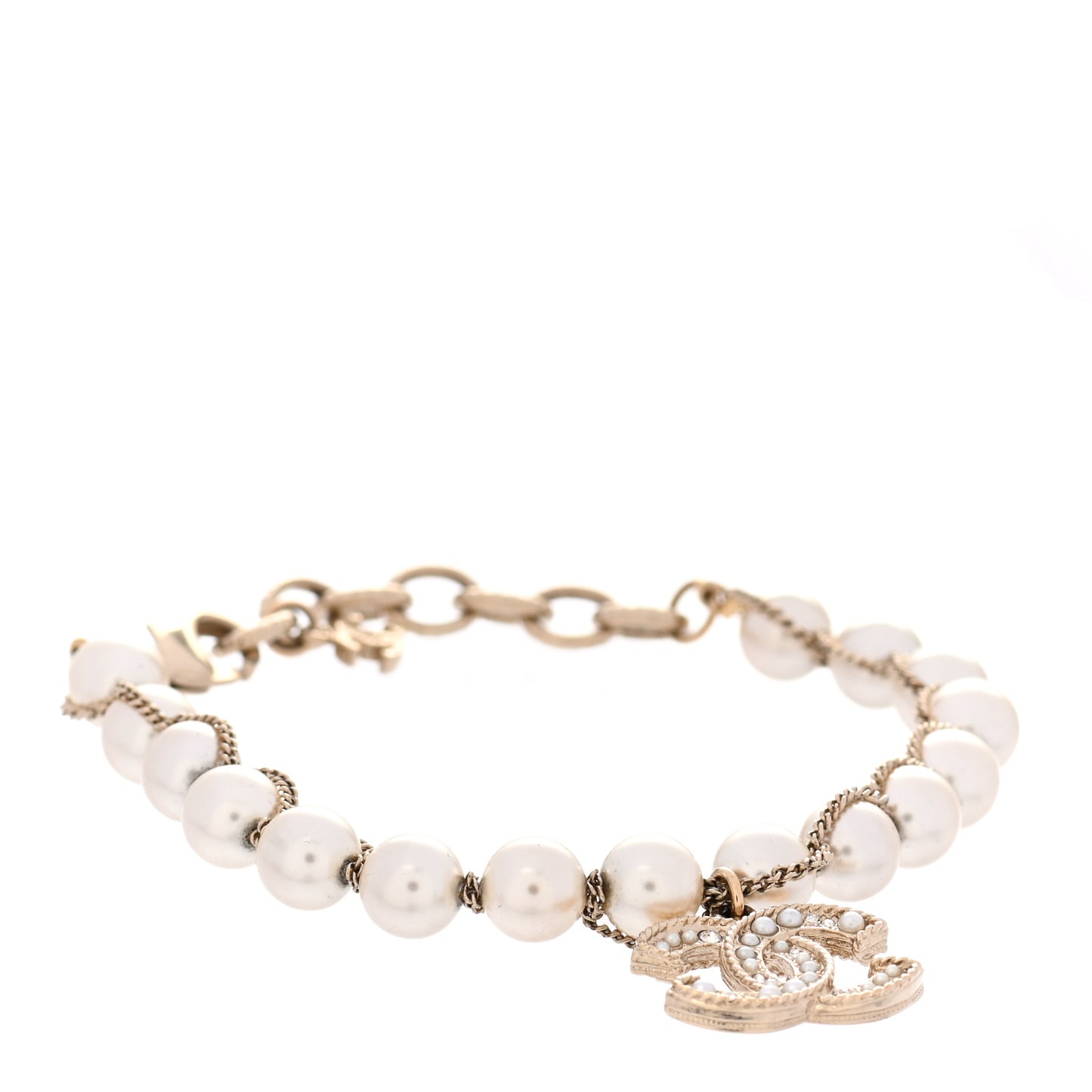 Pearl Crystal CC Bracelet Gold