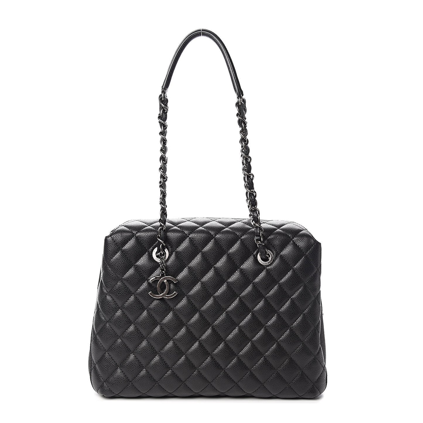 Caviar Quilted Small City Shopping Tote Black