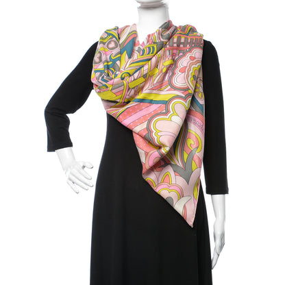 Hermes Cashmere Silk Faubourg Rainbow Shawl 140 Rose Jaune Vif Etoupe 2 of 6