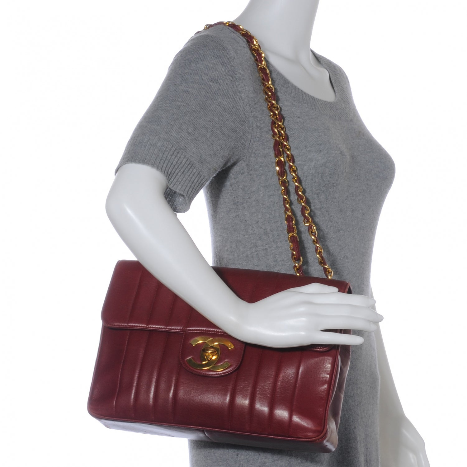 Chanel Lambskin Vertical Quilt Jumbo Flap Dark Red 2 of 8