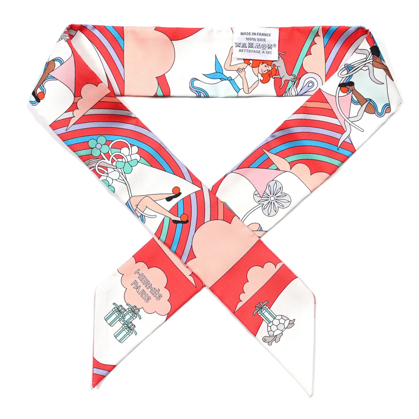 Silk Carres Volants Twilly Grenadine White Bleu