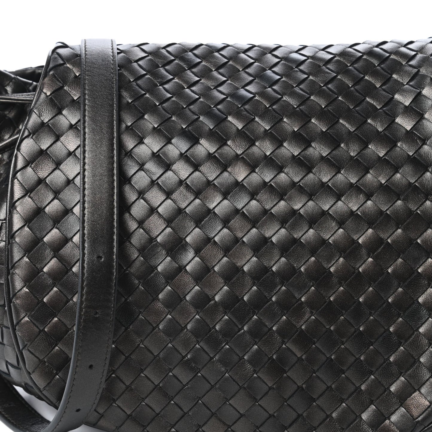 Metallic Nappa Intrecciato Crossbody Flap Bag Steel