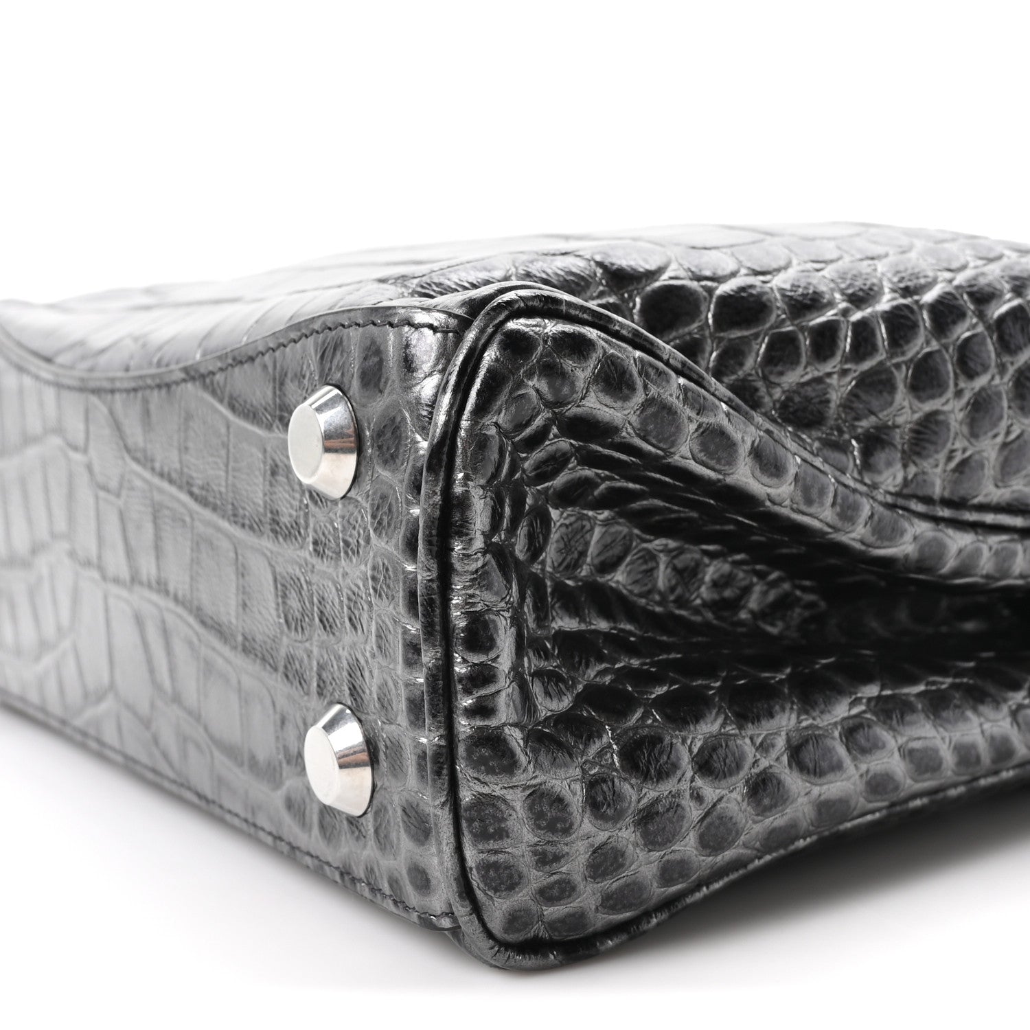 Balenciaga Metallized Calfskin Crocodile Embossed Mini Rodeo Top Handle Handbag Gunmetal 10 of 10