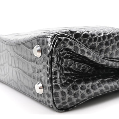 Balenciaga Metallized Calfskin Crocodile Embossed Mini Rodeo Top Handle Handbag Gunmetal 10 of 10