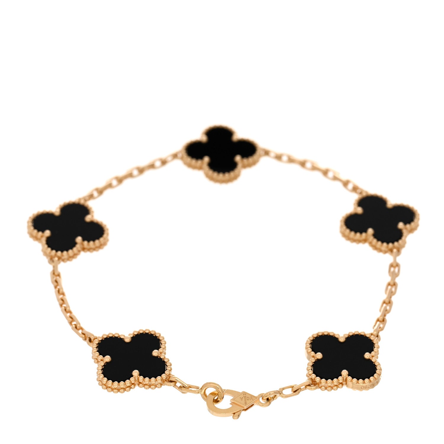 Van Cleef & Arpels 18K Yellow Gold Black Onyx 5 Motifs Vintage Alhambra Bracelet 2 of 4