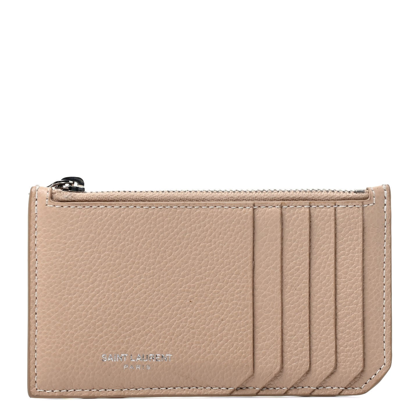 Grained Calfskin 5 Fragments Zip Pouch Card Holder Nude