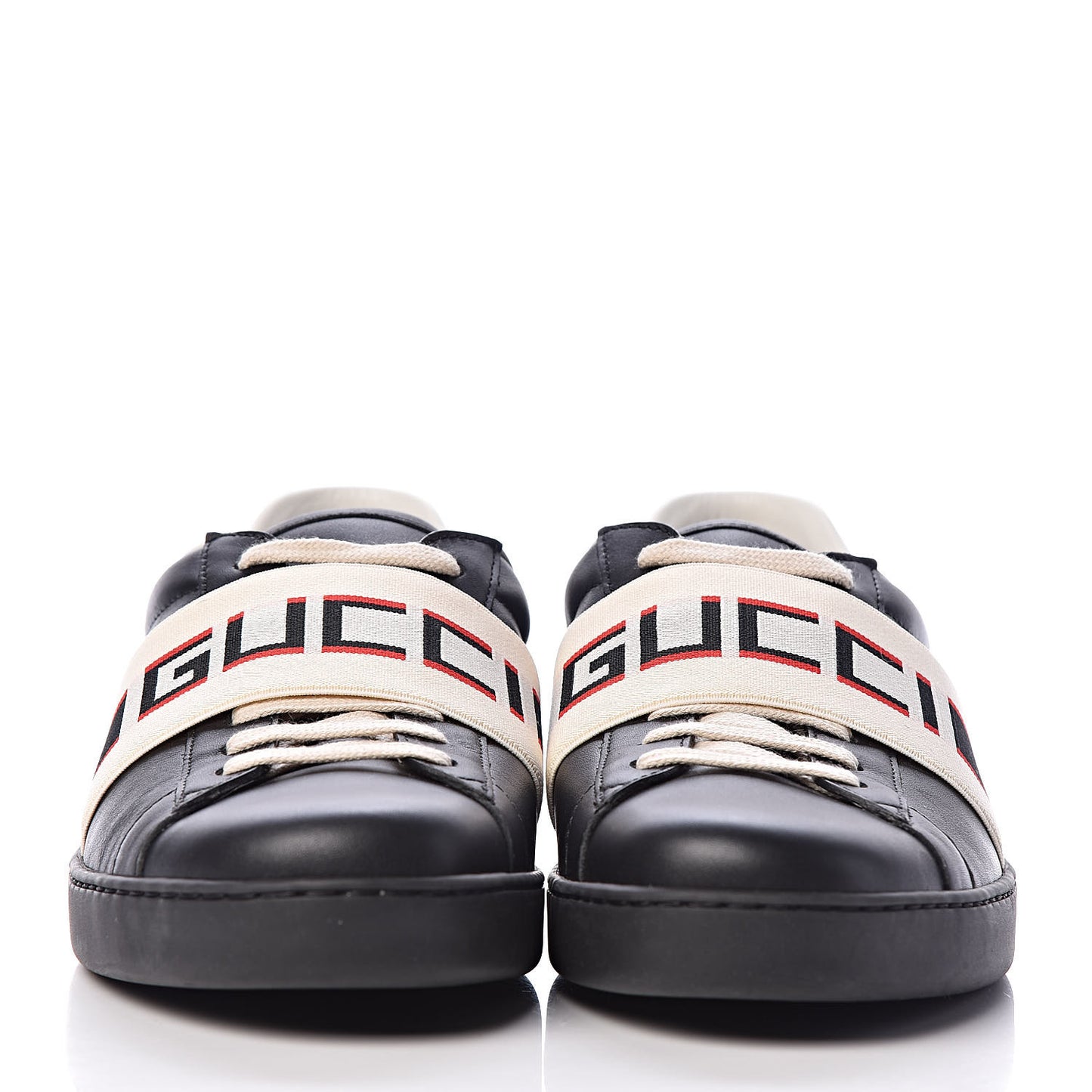 Calfskin Stripe Mens New Ace Sneakers 9 Black Ecru Red Flame