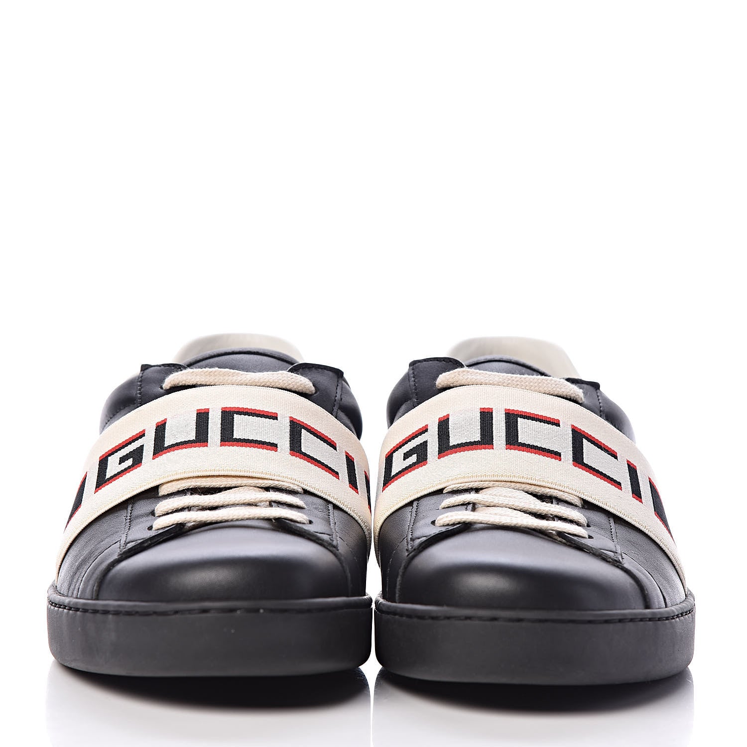 Gucci Calfskin Stripe Mens New Ace Sneakers 9 Black Ecru Red Flame 2 of 9