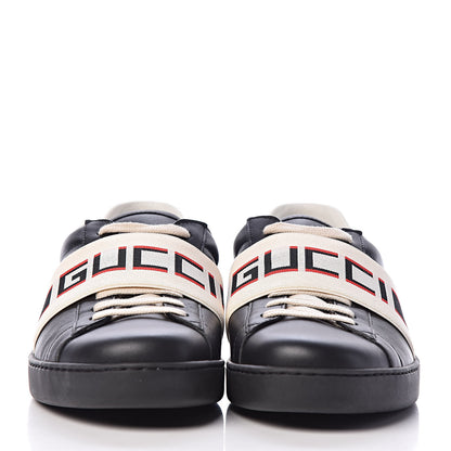 Gucci Calfskin Stripe Mens New Ace Sneakers 9 Black Ecru Red Flame 2 of 9