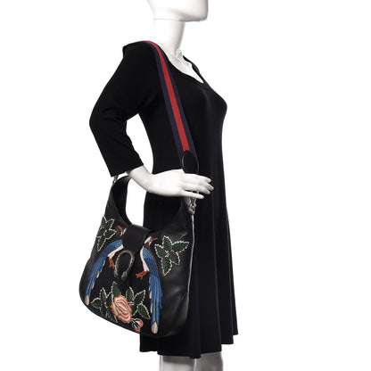 Gucci Calfskin Web Garden Collection Embroidered Medium Dionysus Hobo Black 2 of 14