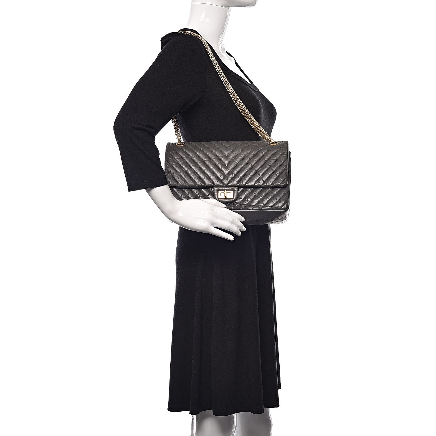 Chanel Aged Calfskin Chevron Quilted 2.55 Reissue 226 Dark Grey 2 of 14