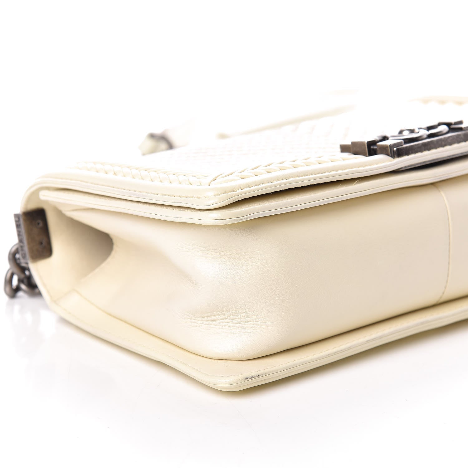 Chanel Calfskin Chevron Quilted Medium Braided Boy Flap White 5 of 9