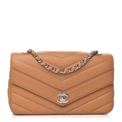 Chanel Caviar Chevron Quilted Single Flap Beige 1 of 9