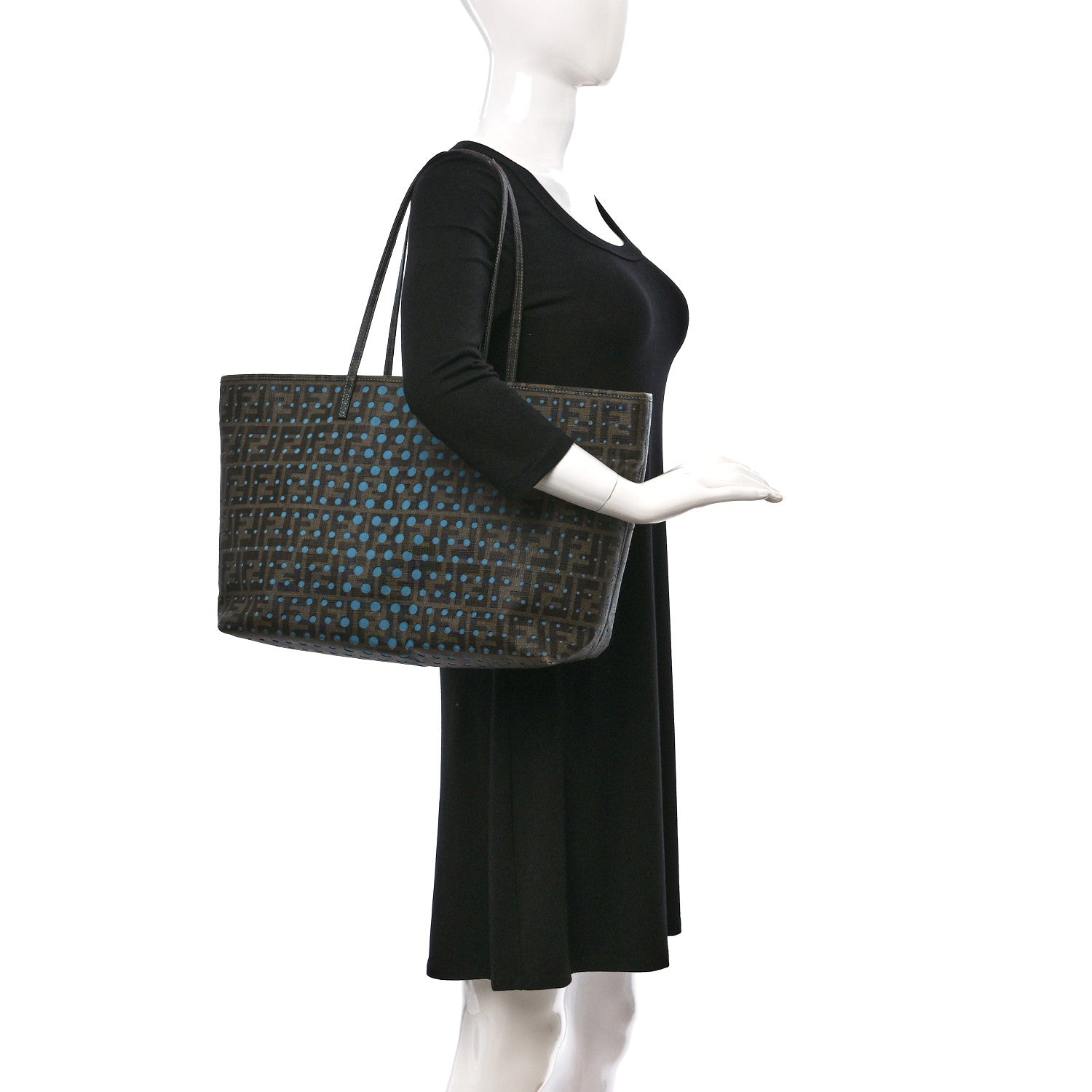 Fendi Zucca Spalmati Perforated Medium Roll Tote Tobacco Pavone 2 of 12