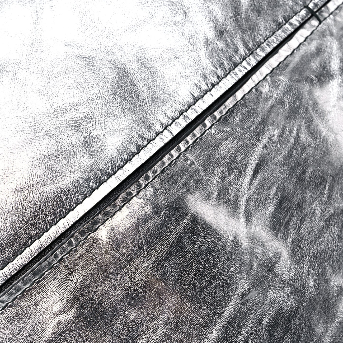 Metallic Calfskin Large Zip Hobo Silver
