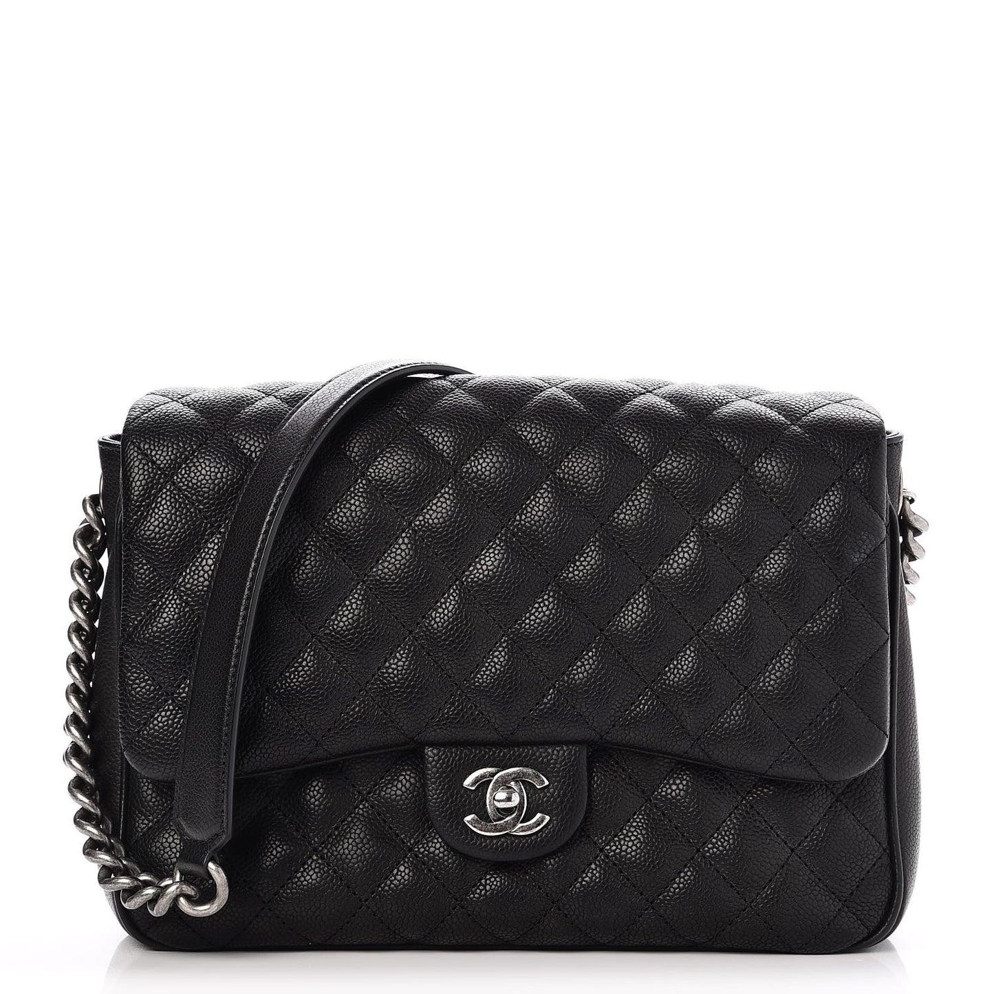 Caviar Quilted Medium Rock In Rome Single Flap Black