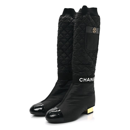 Chanel Mixed Fibers Lambskin Patent Calfskin Convertible High Boots 38 Black 3 of 10