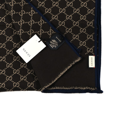 Gucci Wool Silk Monogram GG Scarf Navy Brown 4 of 4