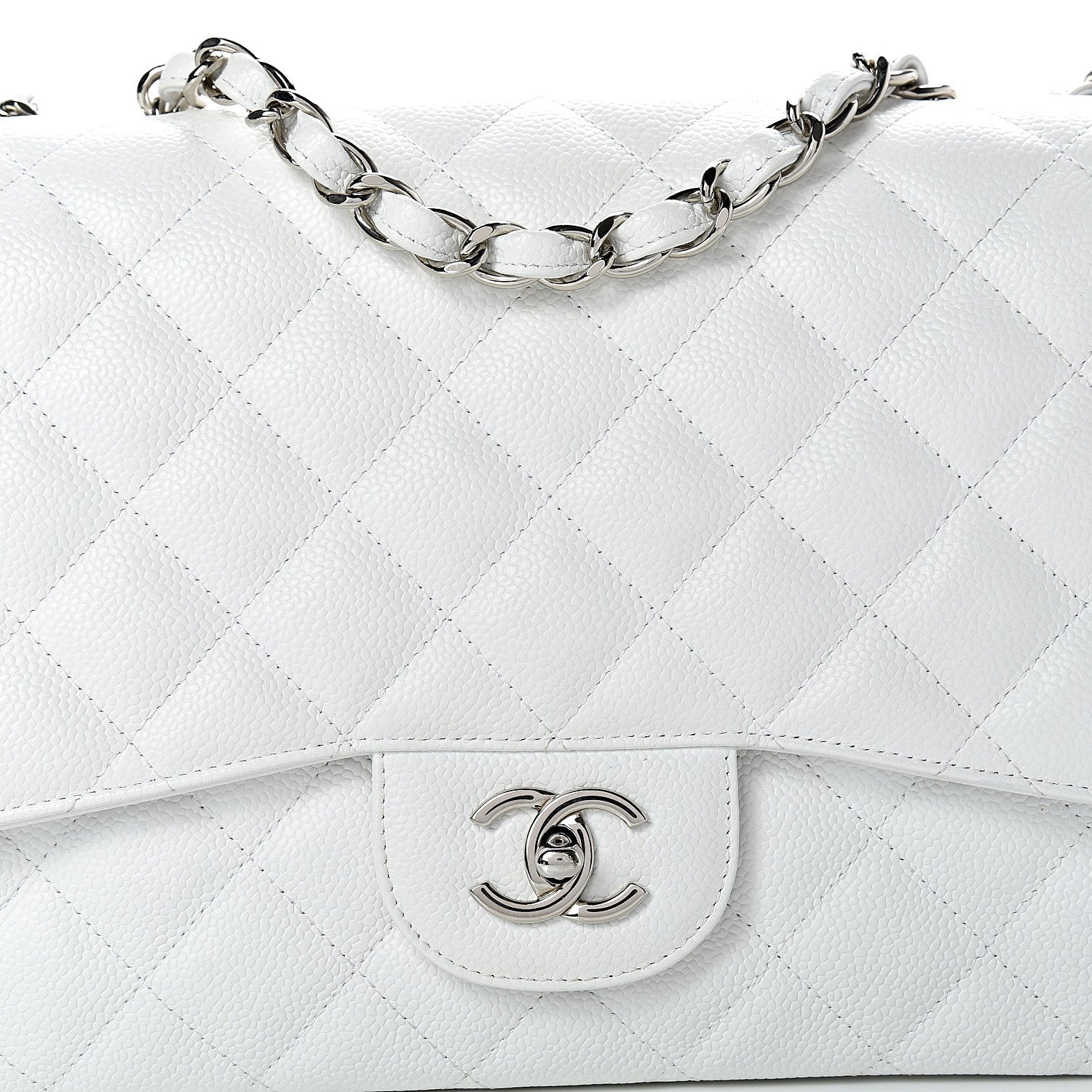 Chanel Caviar Quilted Jumbo Single Flap White 7 of 12