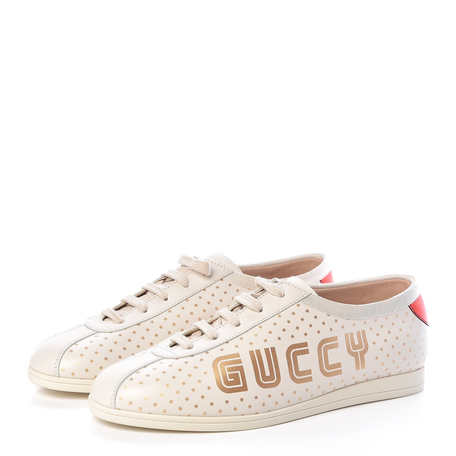 Gucci X SEGA Calfskin GUCCY Stars Womens Falacer Sneakers 37.5 White 3 of 10