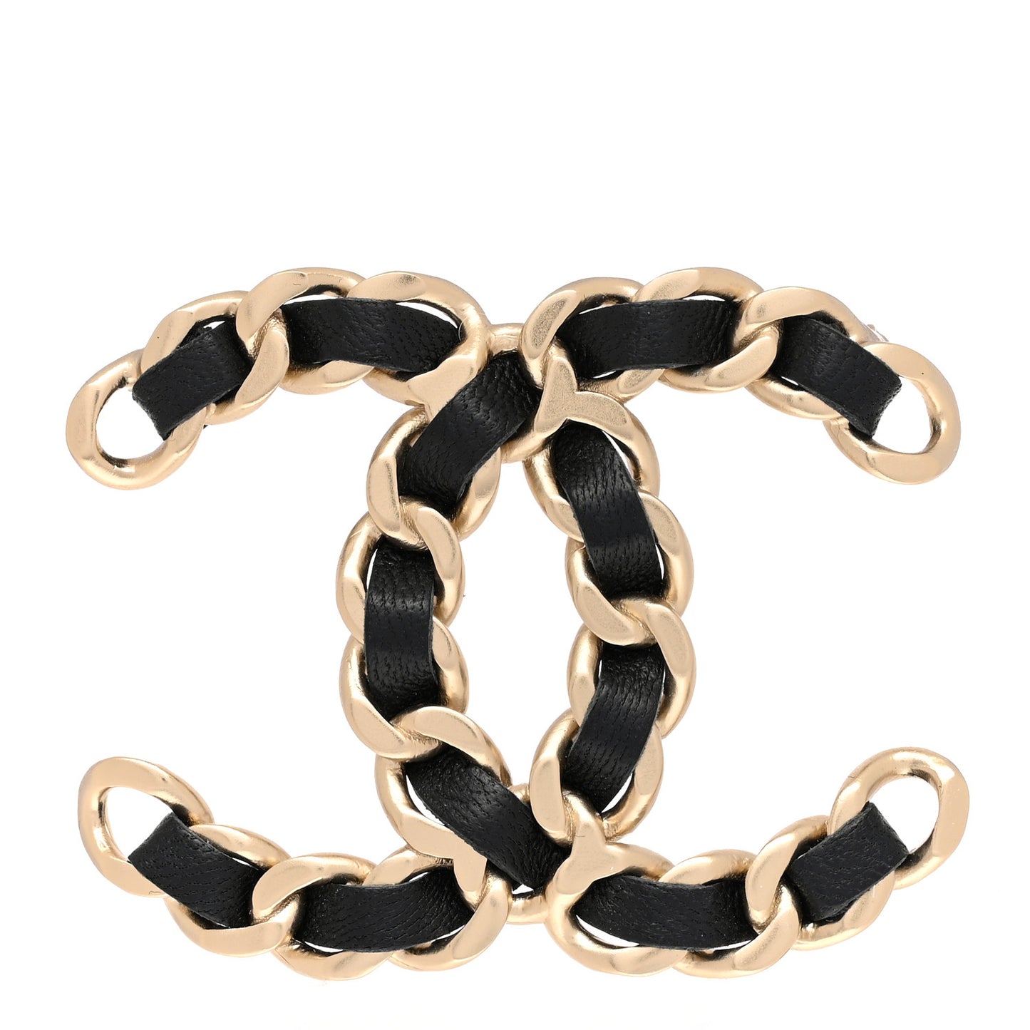 Lambskin Chain CC Brooch Black Gold