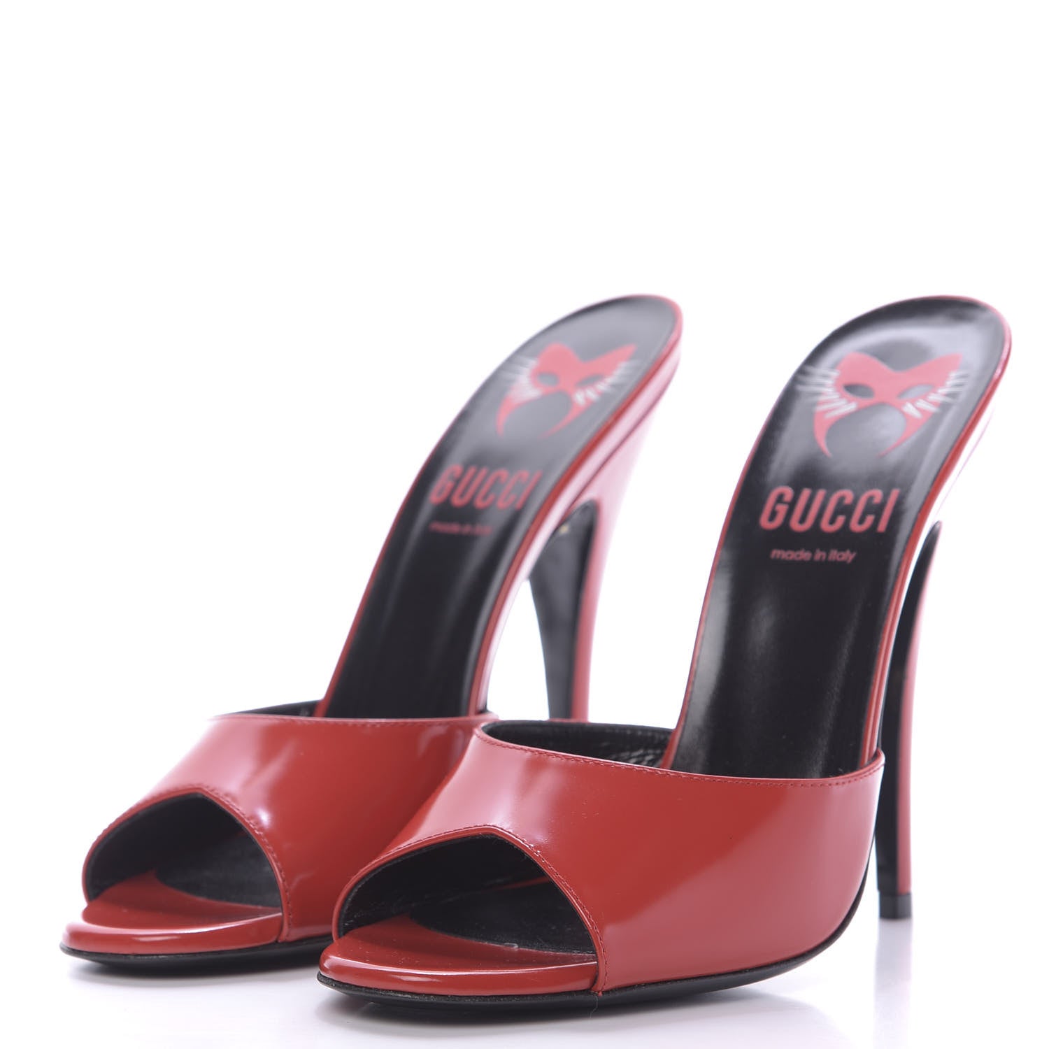 Gucci Polished Calfskin Scarlet High Heel Slide Sandals 39 Heron Red 3 of 11