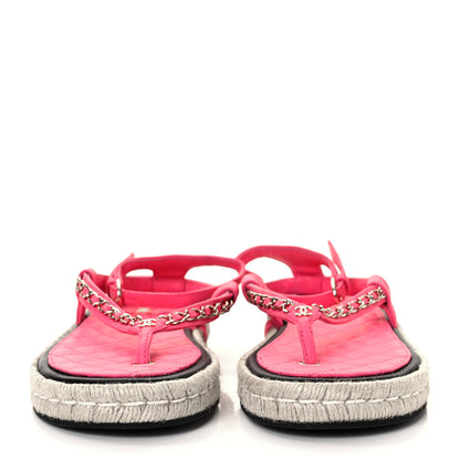Chanel Lambskin Chain CC Thong Espadrille Sandals 40 Pink 2 of 11
