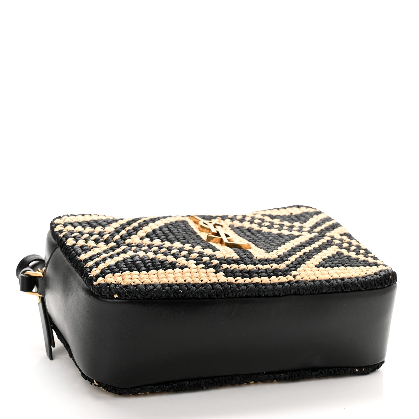 Raffia Calfskin Monogram Lou Camera Bag Natural Beige Black