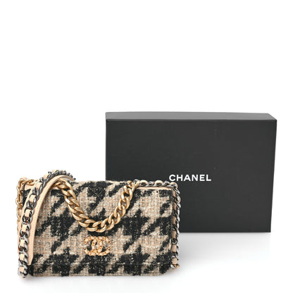 Chanel Wool Tweed Lambskin Quilted Chanel 19 Wallet On Chain WOC  Beige Black 11 of 11