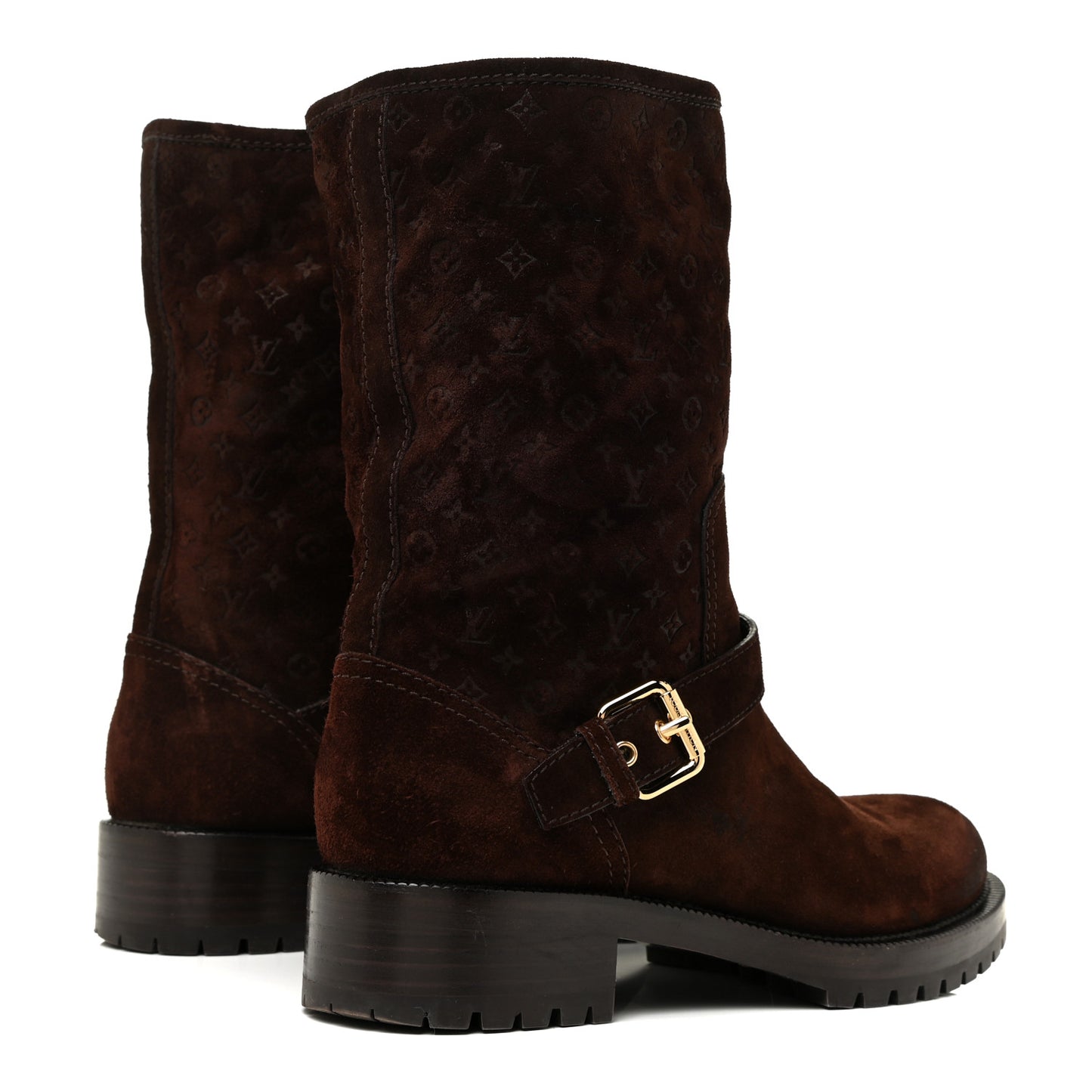 Suede Monogram Low Boots 37.5 Brown