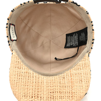 Gucci Raffia GG Monogram Elaphe Embroidered Aisha Baseball Hat M Ivory Black 7 of 11