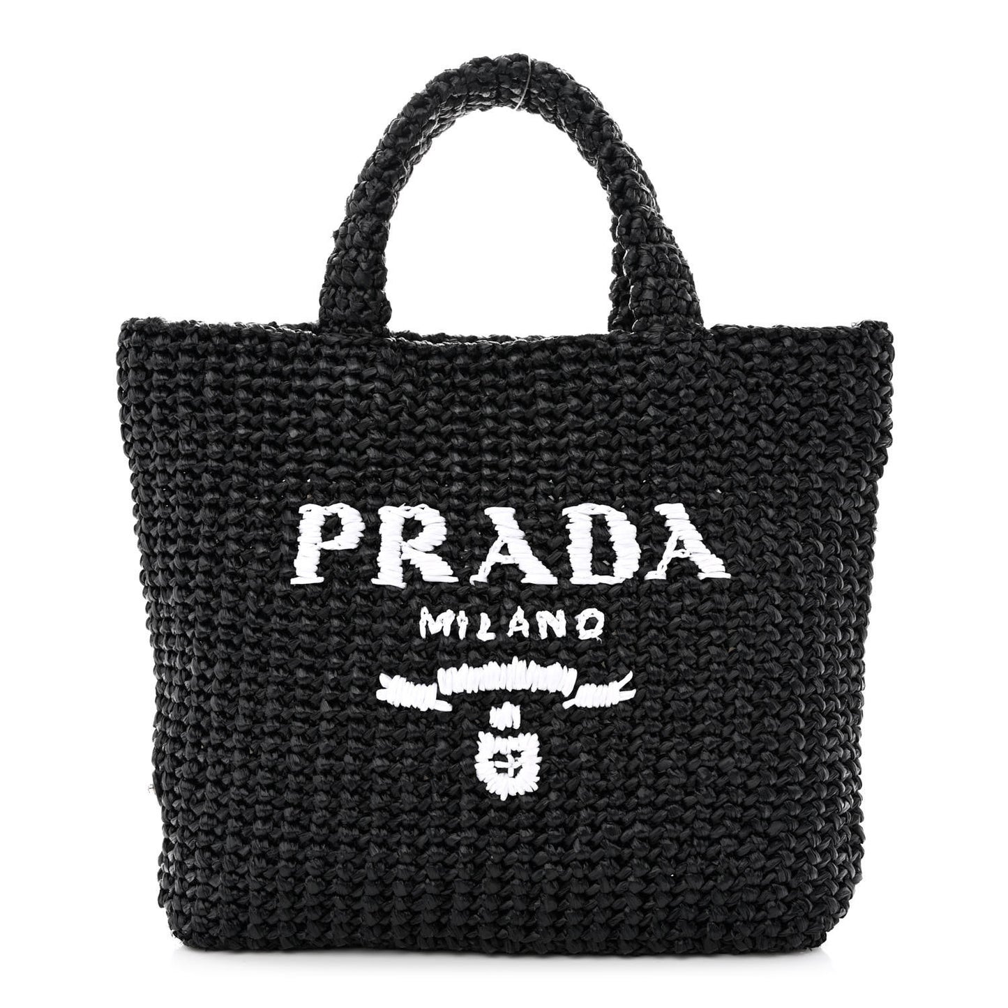 Yarn Raffia Effect Crochet Small Logo Tote Black