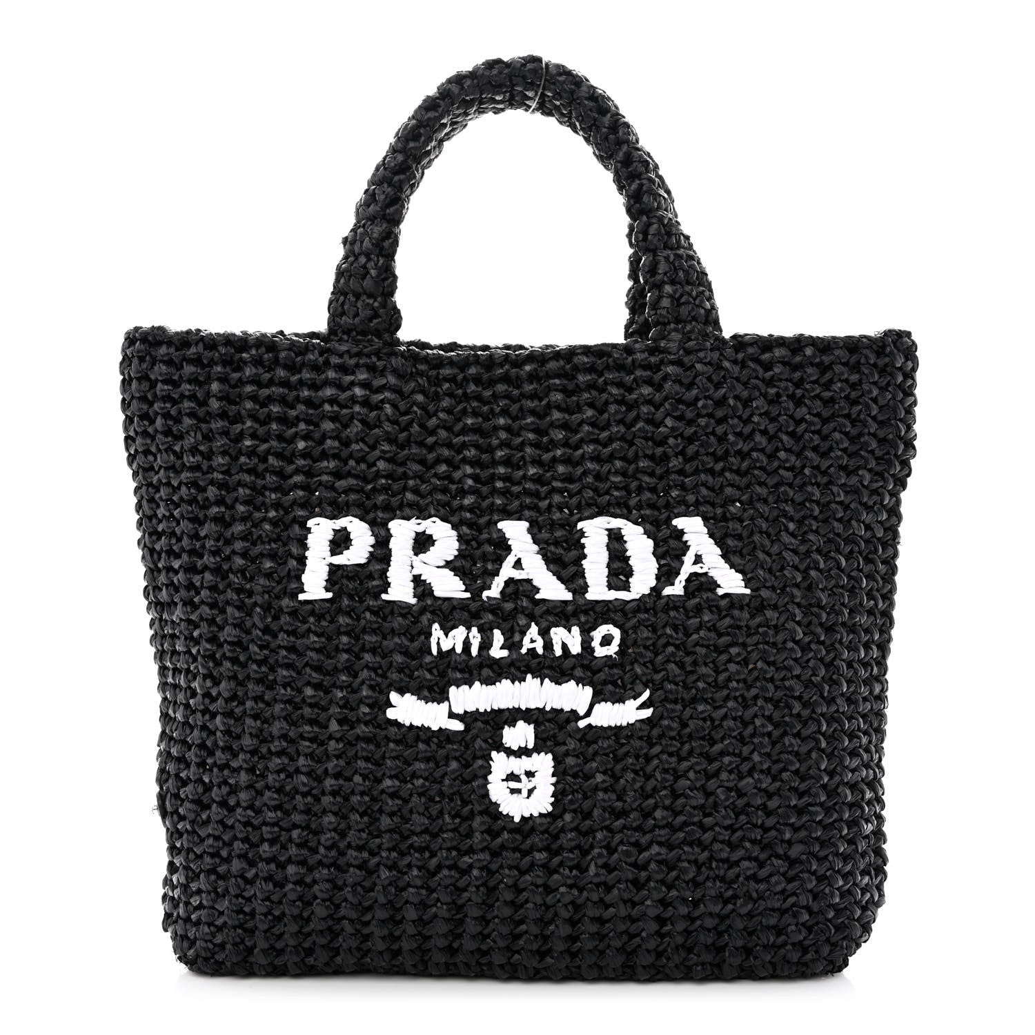 Prada Yarn Raffia Effect Crochet Small Logo Tote Black 1 of 10
