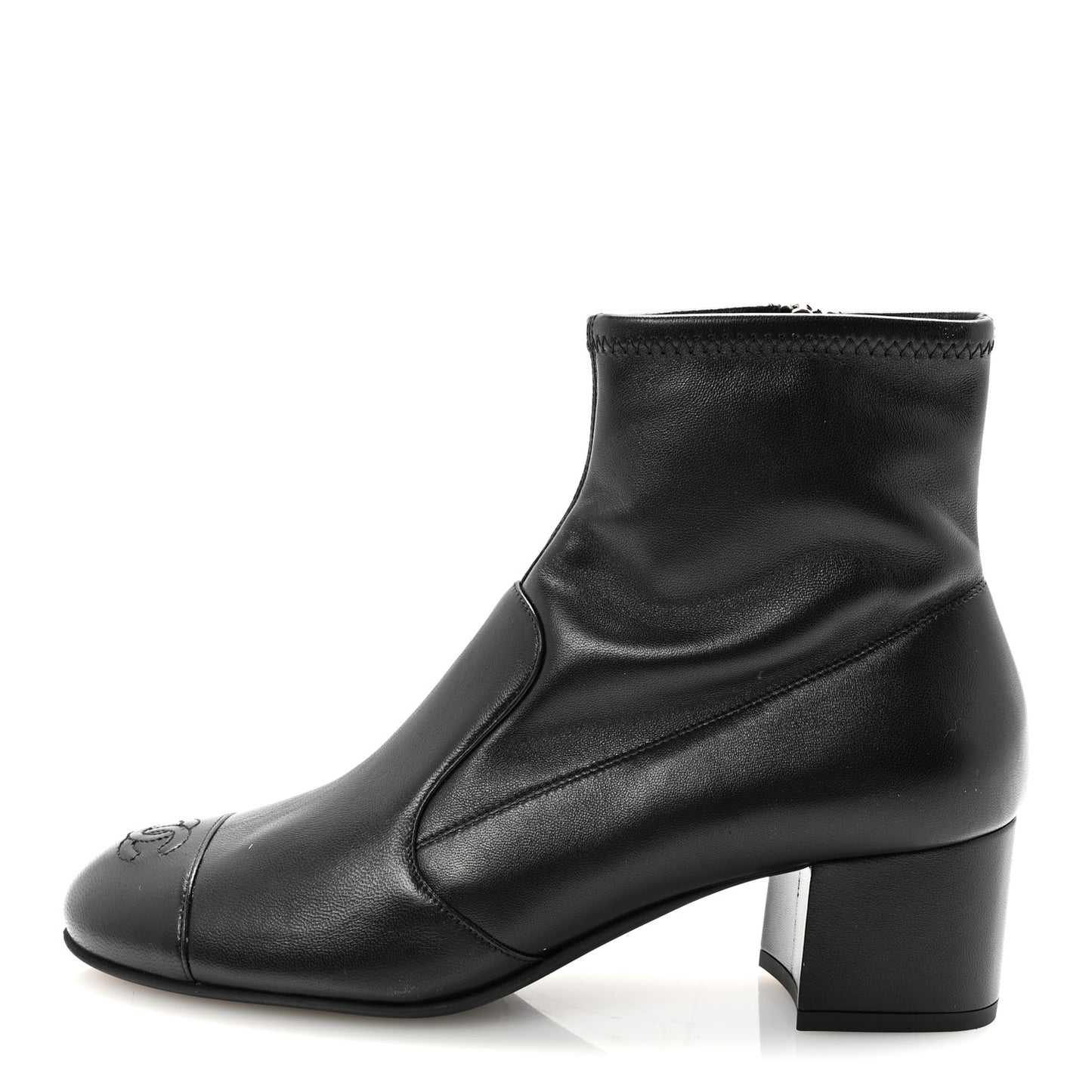 Stretch Lambskin Cap Toe CC Short Boots 40 Black