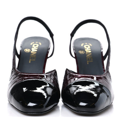 Chanel Crocodile Embossed Patent CC Cap Toe CC Slingback Pumps 38 Dark Burgundy 3 of 11