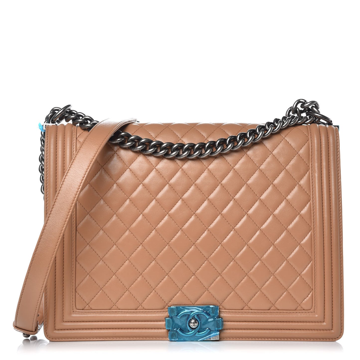 Lambskin Quilted Large Boy Flap Dark Beige