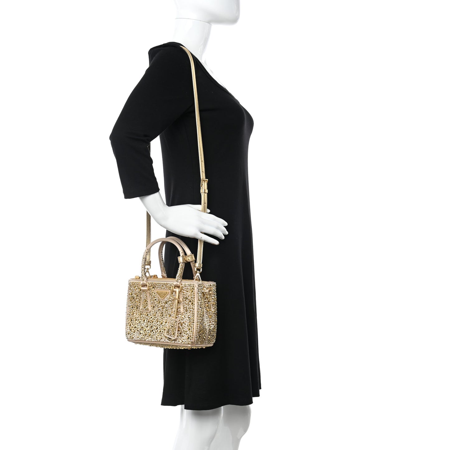 Satin Crystal Mini Galleria Double Zip Tote Platino