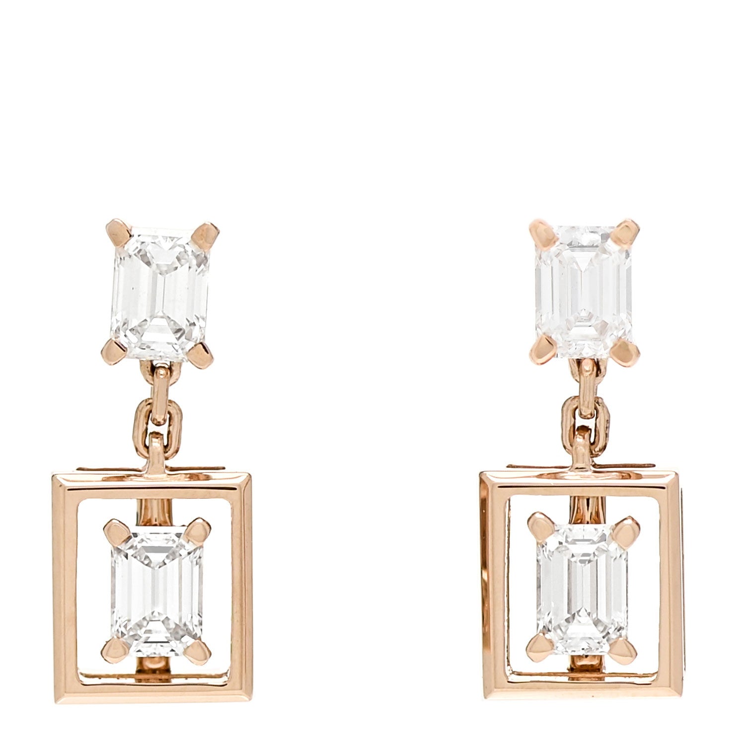 Tiffany 18K Rose Gold Diamond Jewel Box Drop Earrings 1 of 6