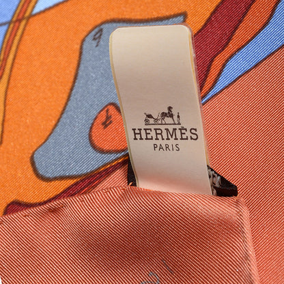 Hermes Silk Le Pegase Scarf 90 Terracotta Bleu Bordeaux 6 of 7