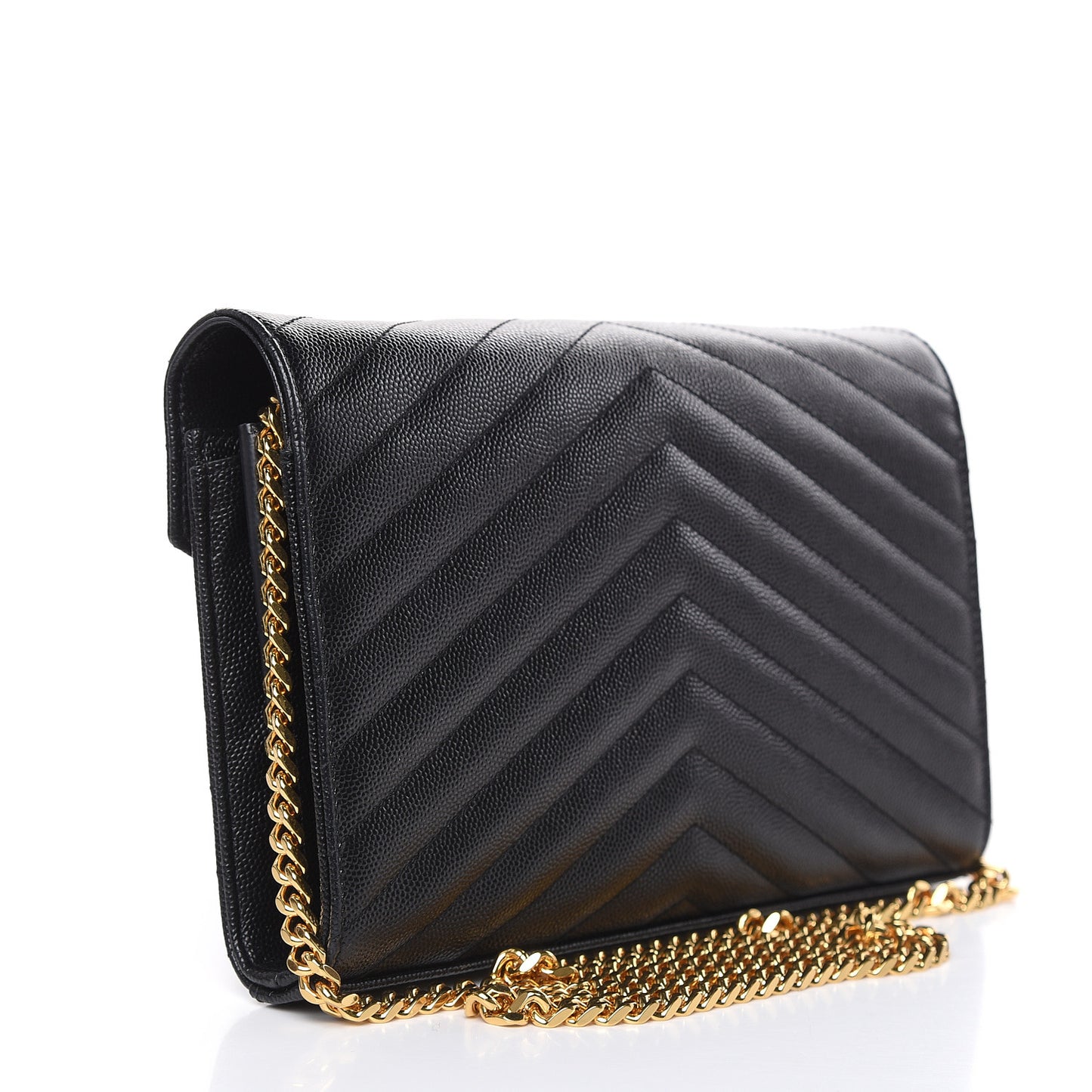 Grain De Poudre Matelasse Chevron Monogram Chain Wallet Black