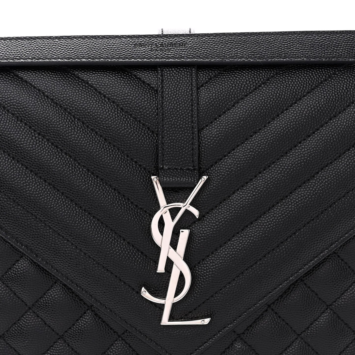 Grain De Poudre Textured Mixed Matelasse Large Triquilt Monogram Satchel Black