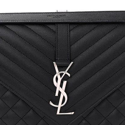 Saint Laurent Grain De Poudre Textured Mixed Matelasse Large Triquilt Monogram Satchel Black 8 of 12