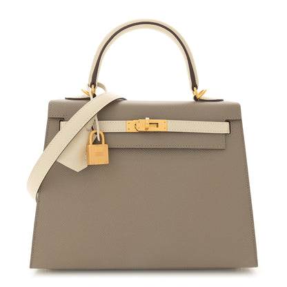 Hermes Epsom Bi-Color Horseshoe Kelly Sellier 25 Gris Asphalte Craie 1 of 10