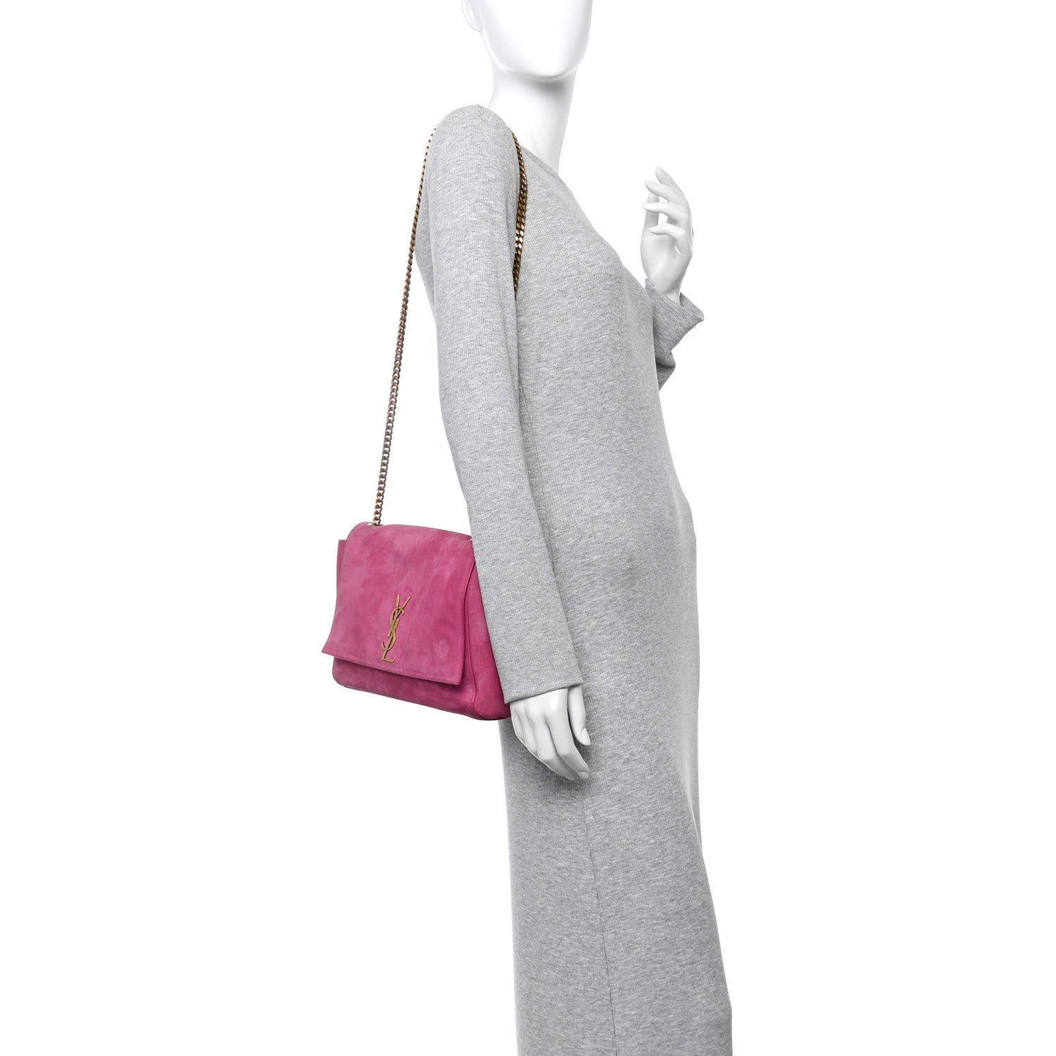 Saint Laurent Smooth Calfskin Suede Medium Reversible Monogram Kate Satchel Rose Rubis 3 of 35
