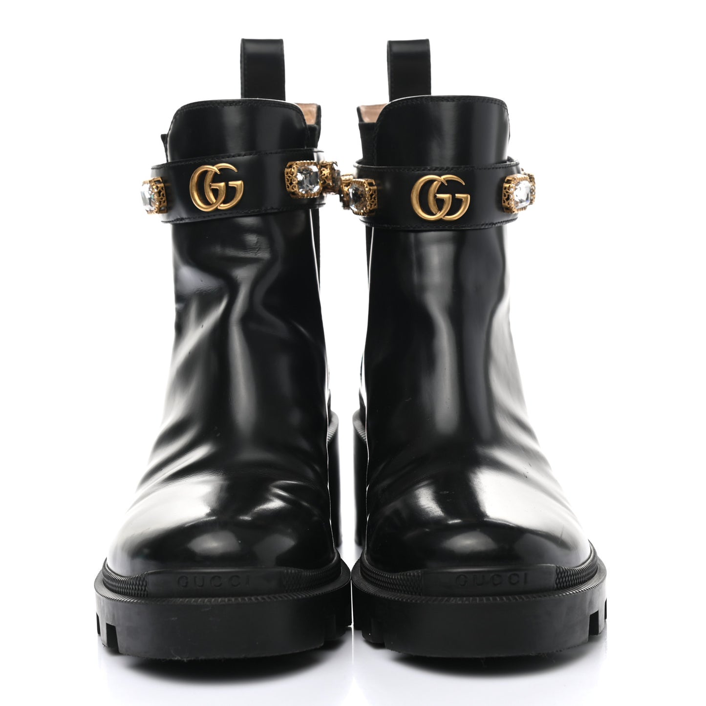 Calfskin Crystal GG Trip Chelsea Ankle Boots 39.5 Black