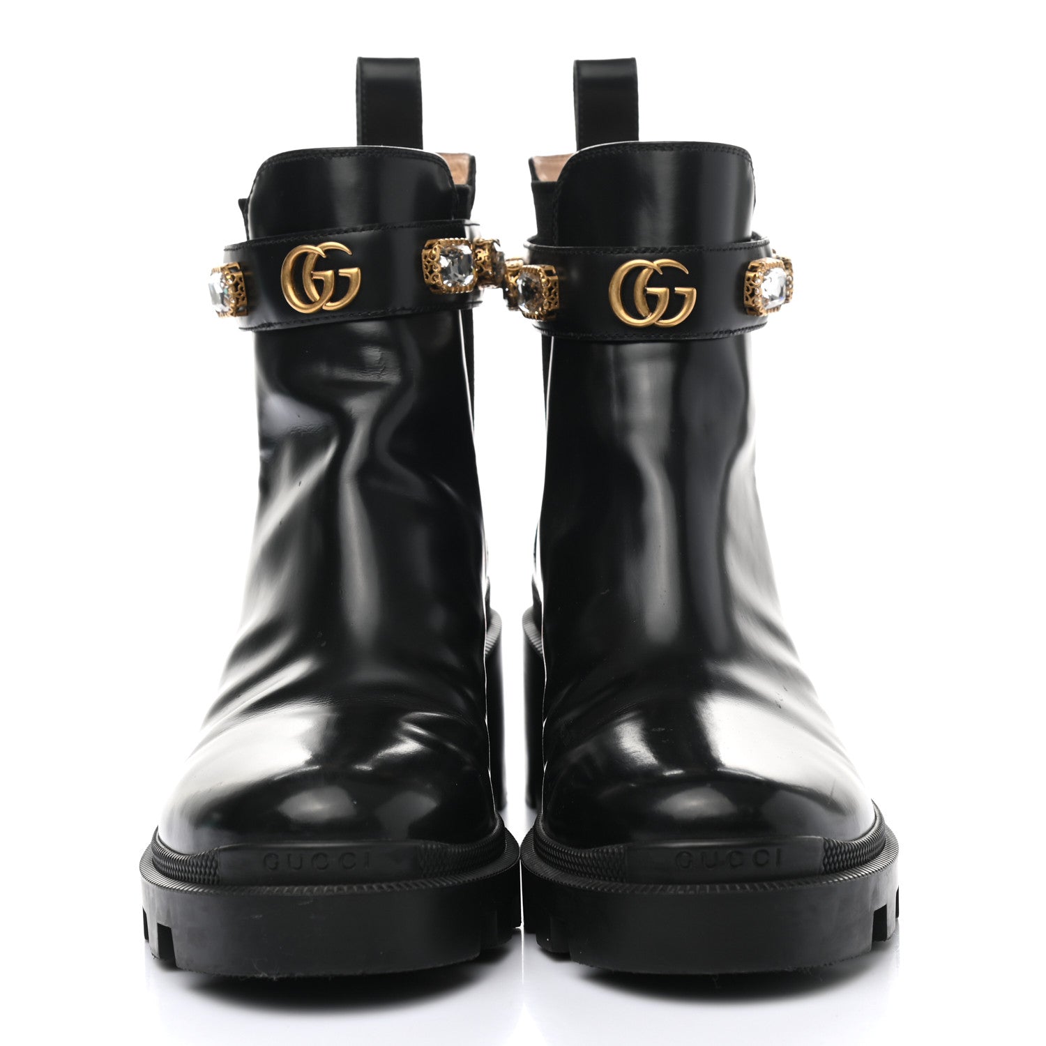 Gucci Calfskin Crystal GG Trip Chelsea Ankle Boots 39.5 Black 2 of 9