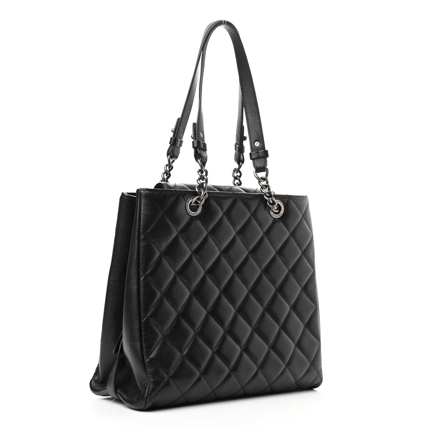 Chanel Metallic Goatskin Quilted Small City Rock Shopping Tote Black 3 of 11
