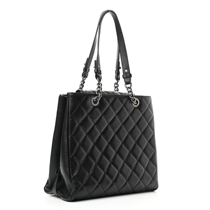 Chanel Metallic Goatskin Quilted Small City Rock Shopping Tote Black 3 of 11
