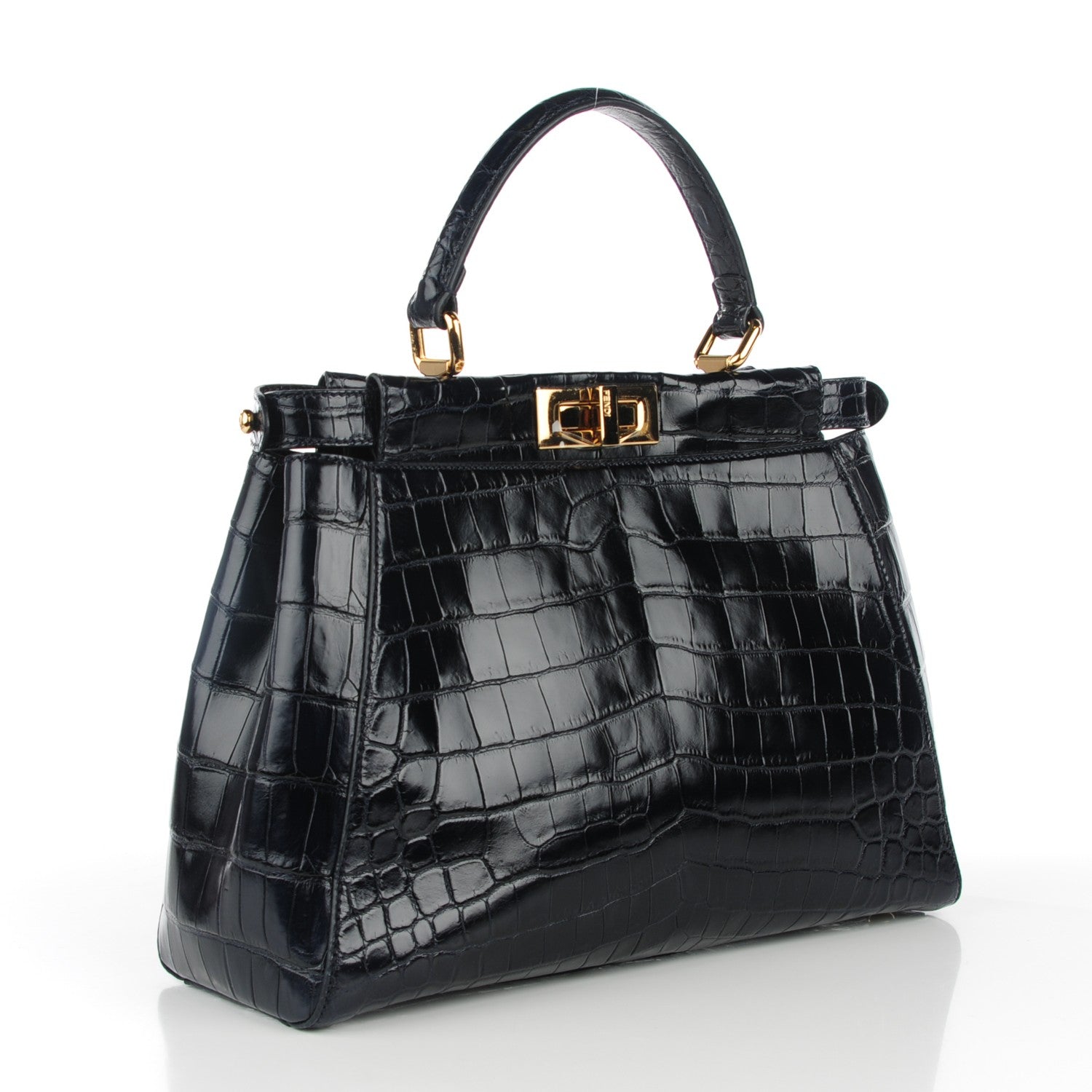 Fendi Shiny Crocodile Shiny Nappa Medium Peekaboo Iconic Satchel Dark Blue 3 of 8